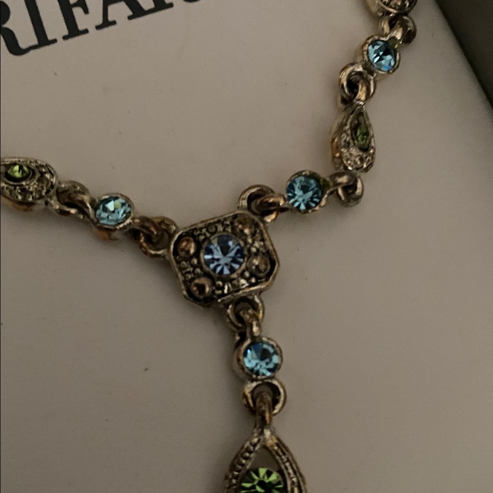 Trifari Gold Necklace with Blue and Green Accents - Picture 2 of 3